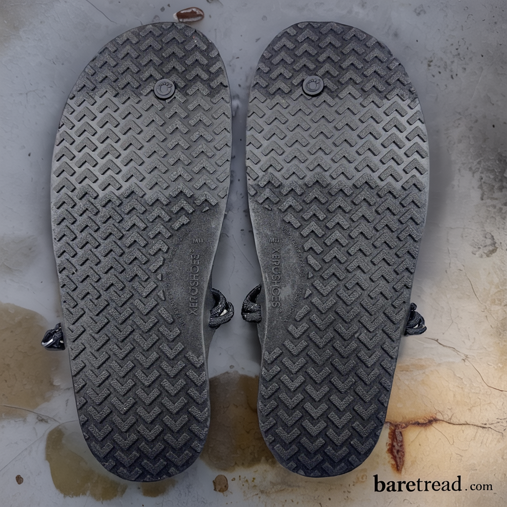 xero shoes genesis soles closeup showing the thread pattern