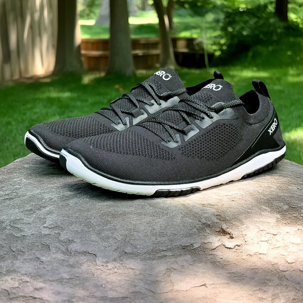 a black pair of xero shoes nexus knit outside 