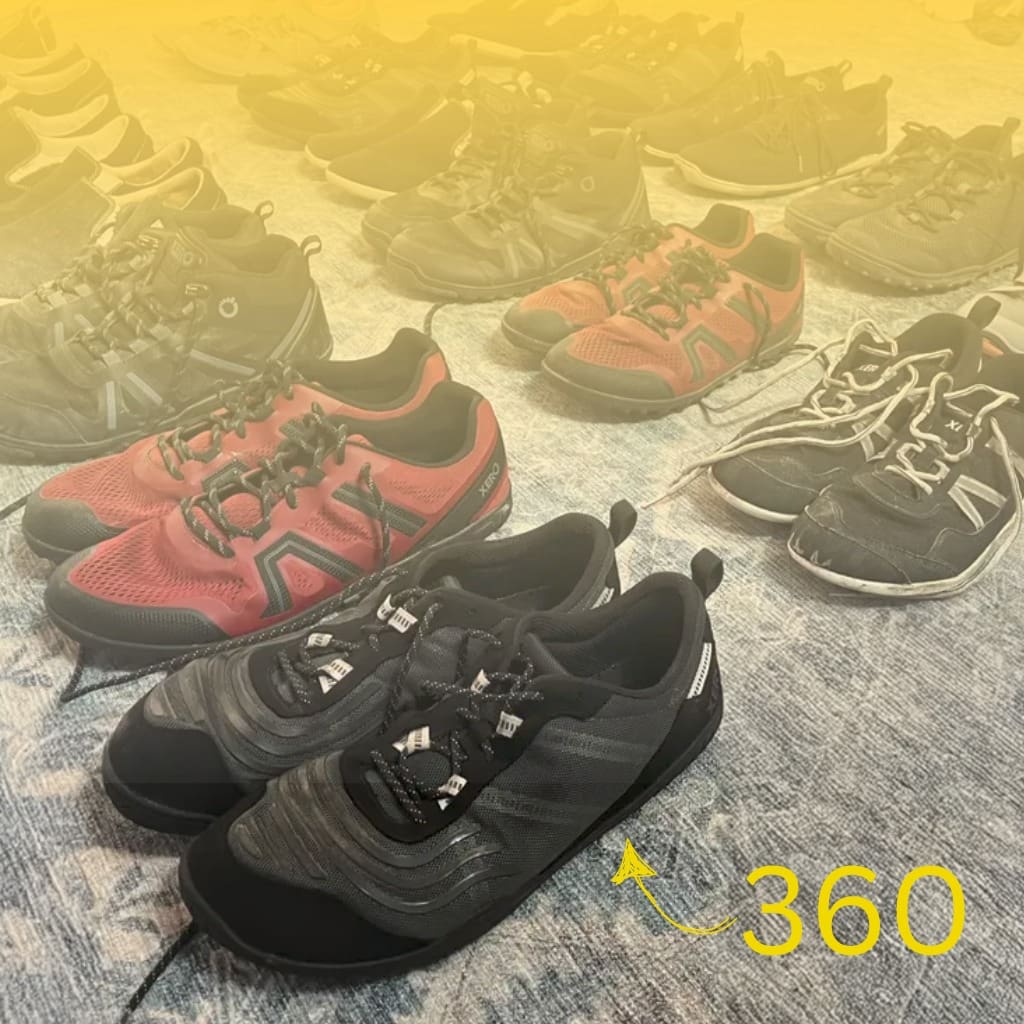 360 next to multiple pairs of xero shoes