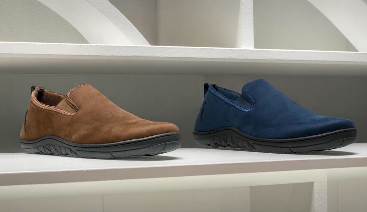 Freet Mooch barefoot slip-on shoes in brown and blue colorways