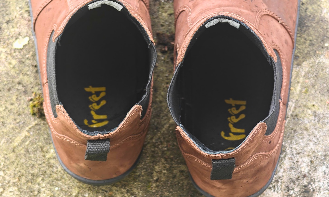 Top-down view of Freet Durham boots showing wide toe box and Freet insole branding