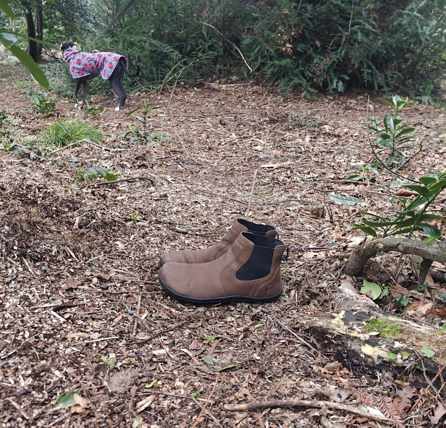 Freet Durham barefoot Chelsea boot during break-in period showing leather softening and creasing