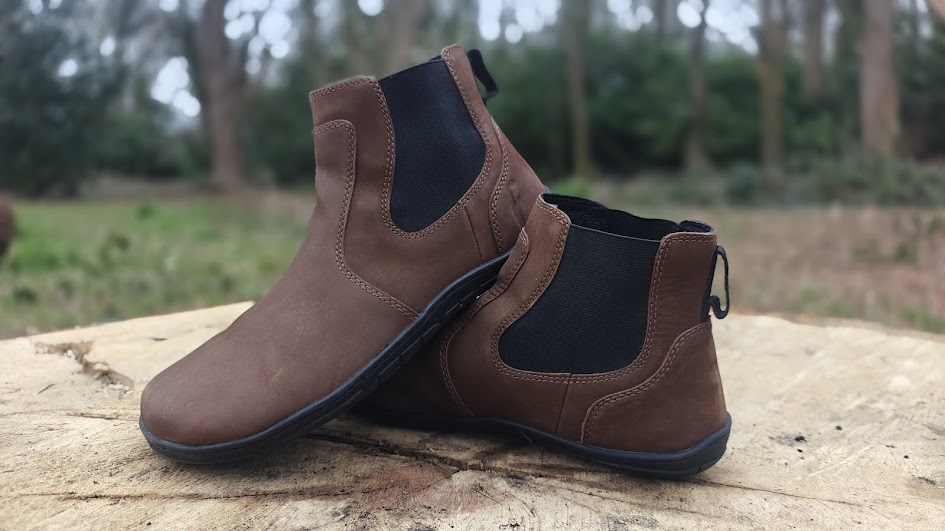 Freet Durham barefoot Chelsea boot worn outdoors showing zero-drop profile and wide toe box shape