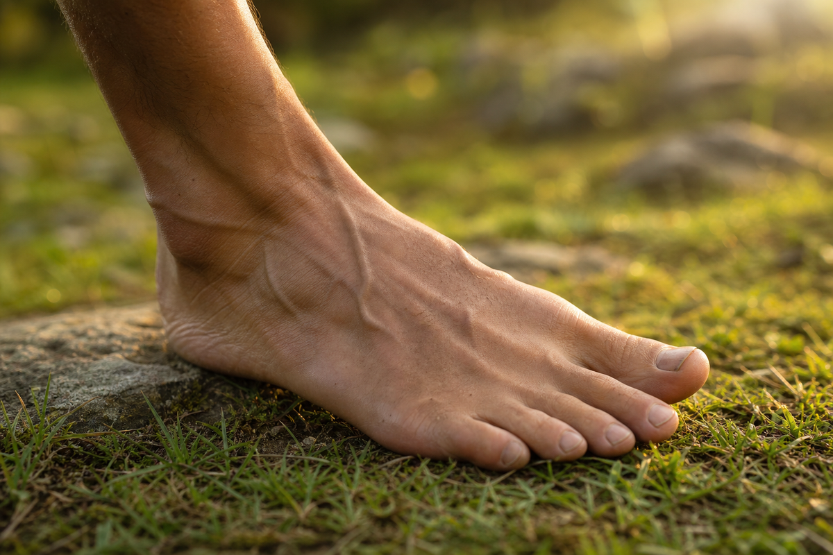 Anatomical illustration of foot muscles that strengthen with barefoot shoe use