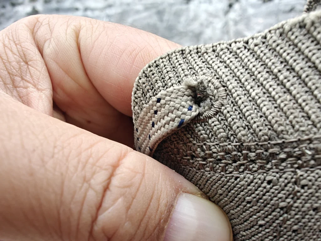 Freet Danum: The stitched surround of the top eyelet.